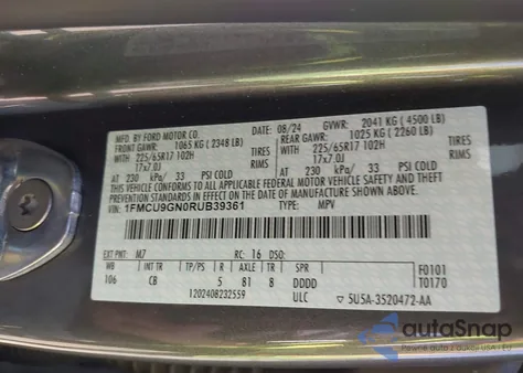 2024 Ford Escape Active z USA, uszkodzony, nr VIN 1FMCU9GN0RUB39361